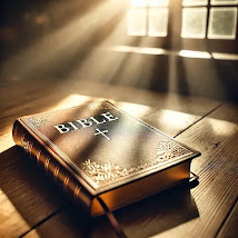 DALL·E 2025-03-07 16.31.00 - A beautifully lit closed Bible on a wooden table, bathed in bright daylight streaming through a nearby window. The cover of the Bible has only the wor